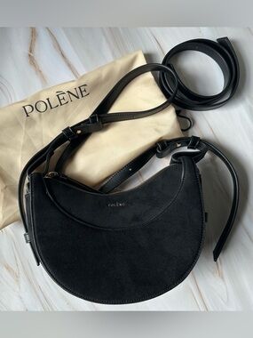 Polène Numéro Dix Black Leather Half Moon Crossbody Bag